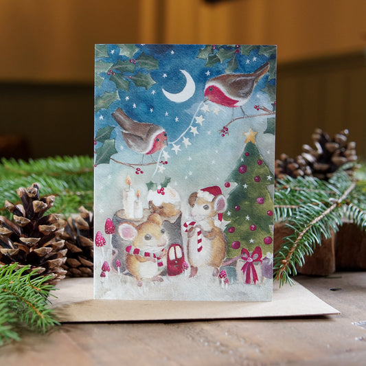 Dressing The Tree Card | Woodland Animal Christmas Card | Festive Animals