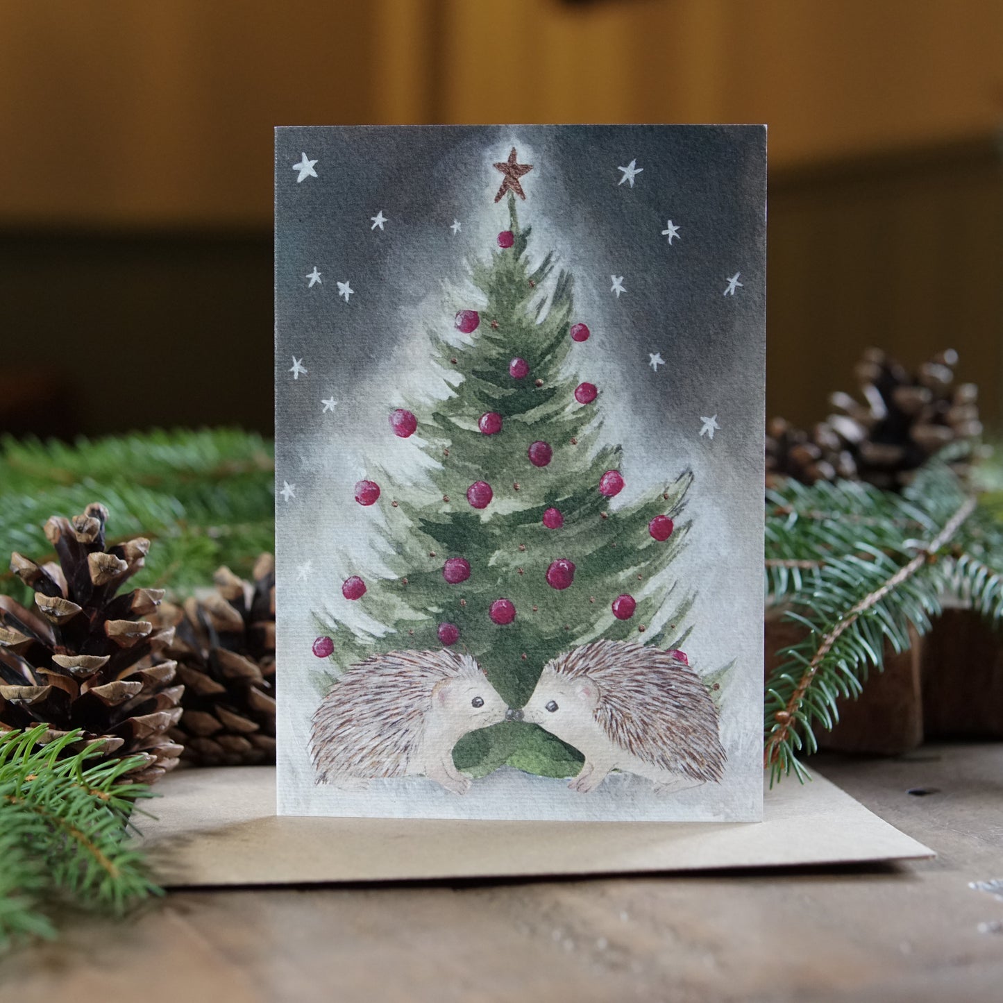 Festive Twinkles Card | Woodland Animal Festive Card | Hedgehog Christmas Card