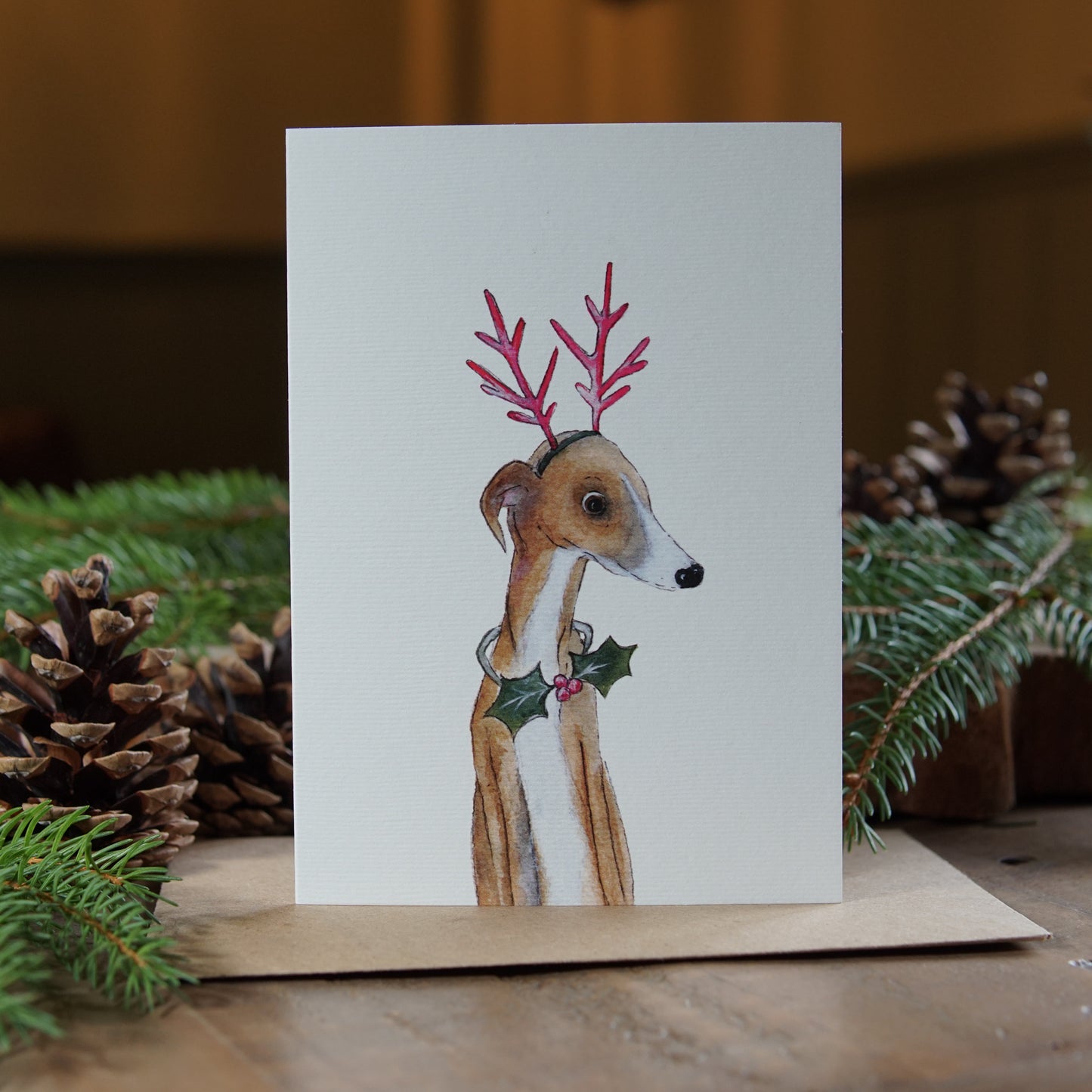 Santa's Little Helper Card | Whippet Christmas Card | Sighthound Card