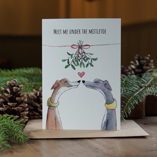 Meet me under the Mistletoe Card | Whippet Christmas Card | Sighthound Card