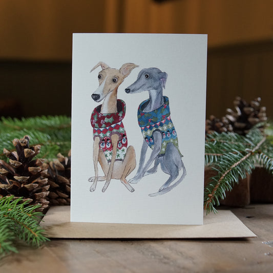 Christmas Jumpers Card | Whippet Christmas Card | Sighthound Festive Card