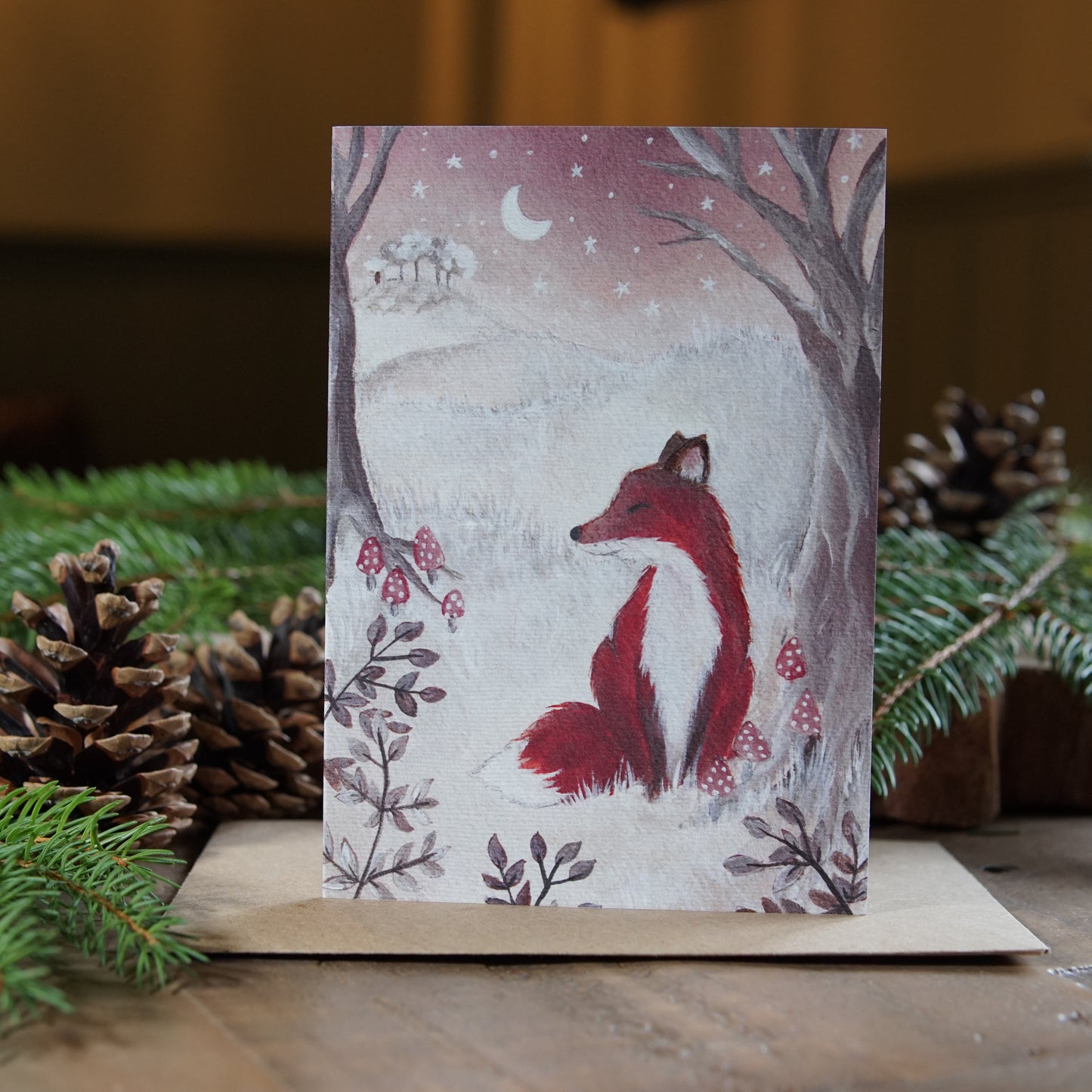 Winters Night Card | Woodland Animal Christmas Card | Fox Festive Card
