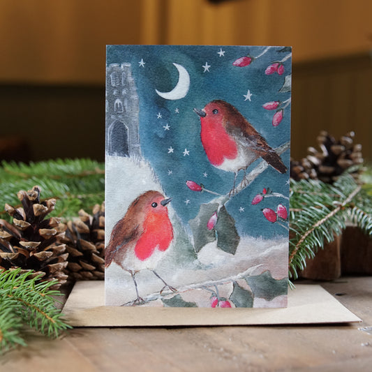The Tor | Woodland Animal Christmas Card Card | Glastonbury | Robin Festive Card