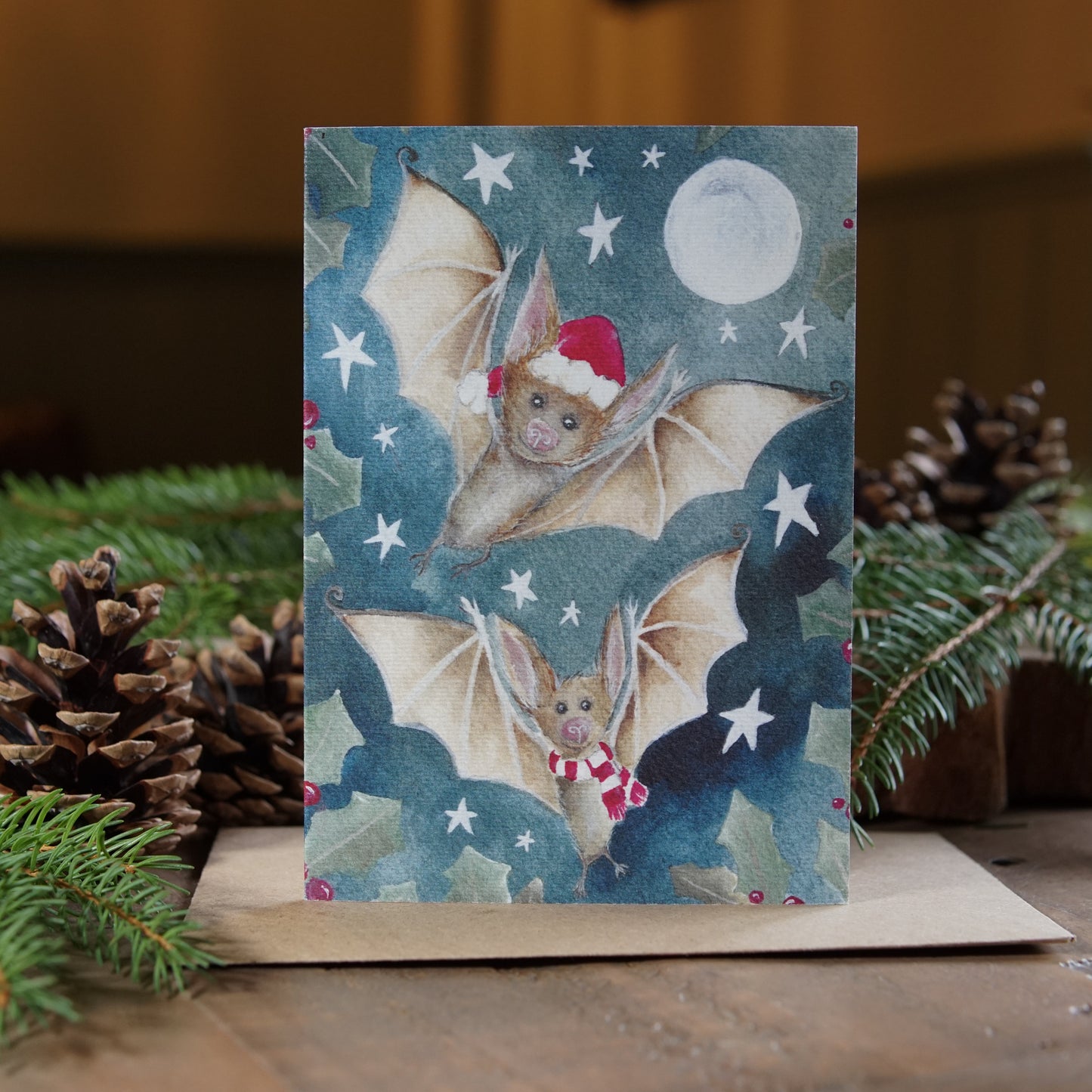 Festive Bats Card | Woodland Animal Christmas Card | Bat Christmas Card