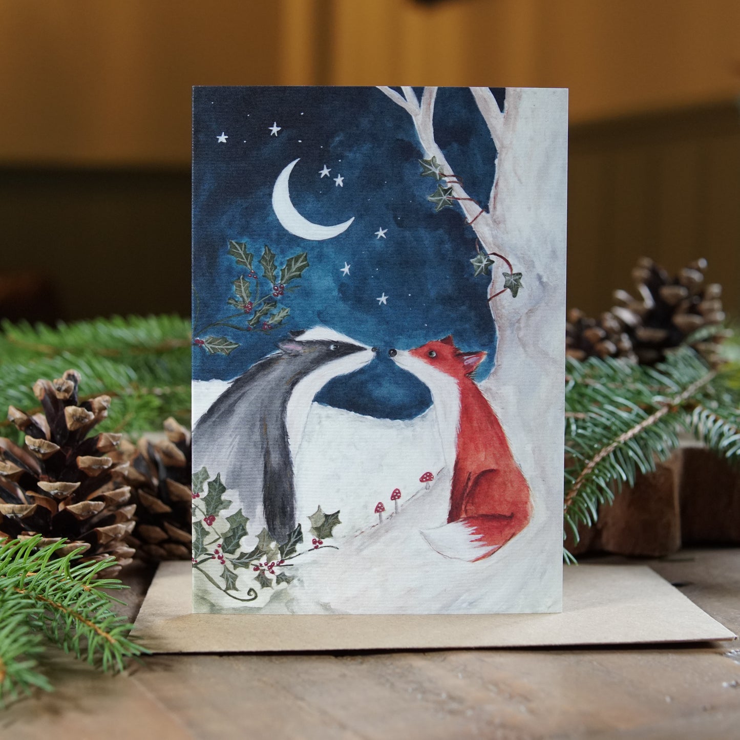 Yule Encounter Card | Woodland Animal Festive Card | Fox & Badger