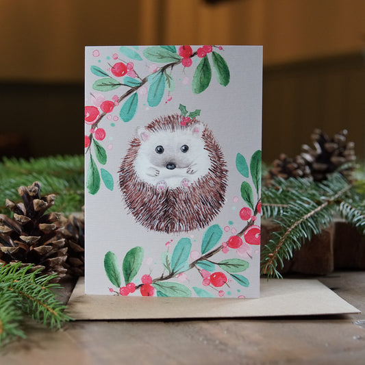Hedgehog Pudding Card | Woodland Animal Festive Card | Hedgehog Christmas Card