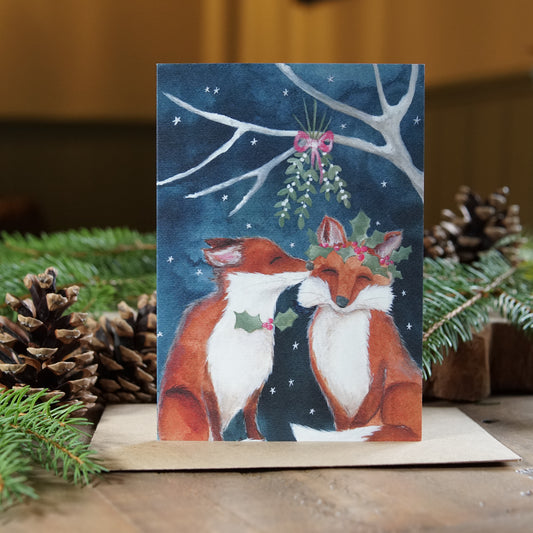 Yule Kiss Card | Woodland Animal Christmas Card | Fox Festive Card