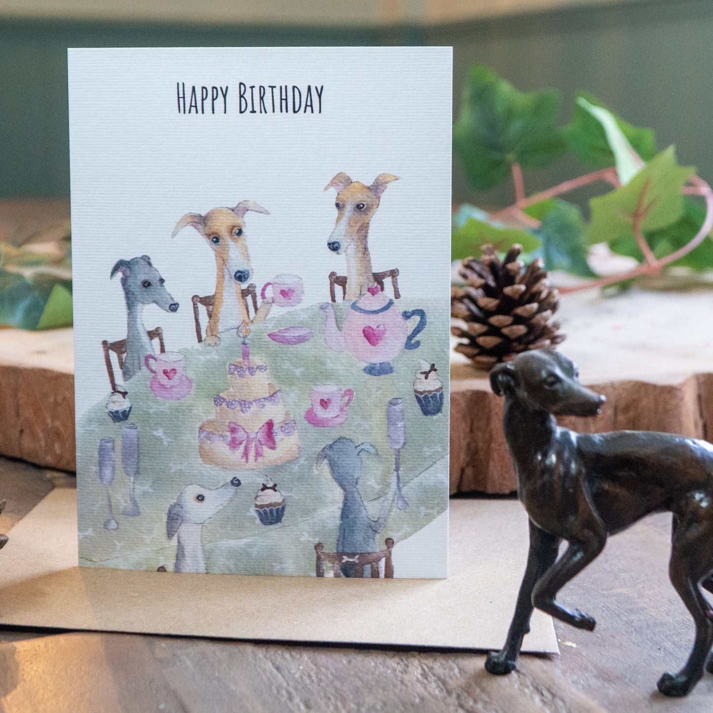 Whippet Birthday Card | Unique Sighthound Greeting Cards | Birthday Tea