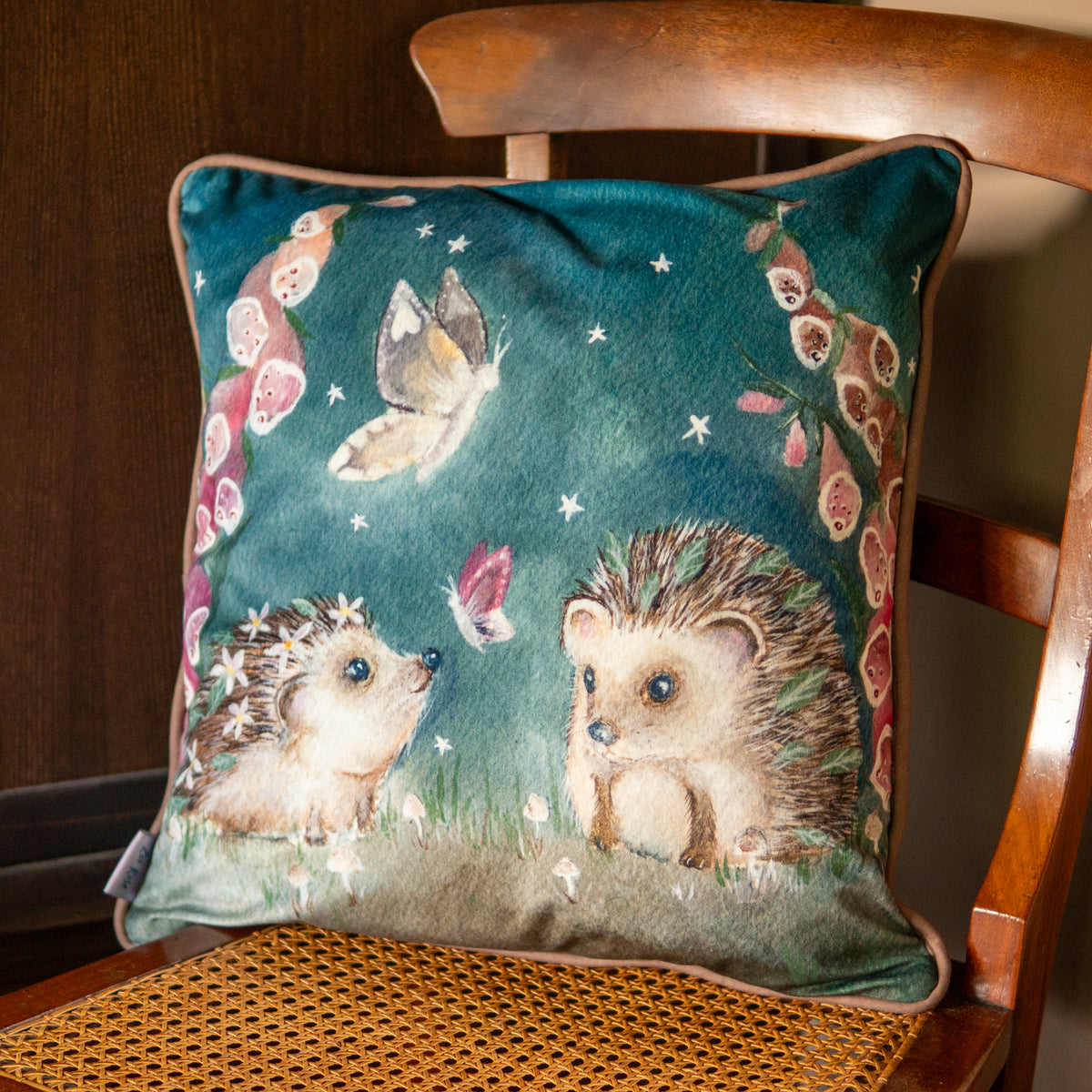 Dusk | Hedgehog Woodland Velvet Cushion