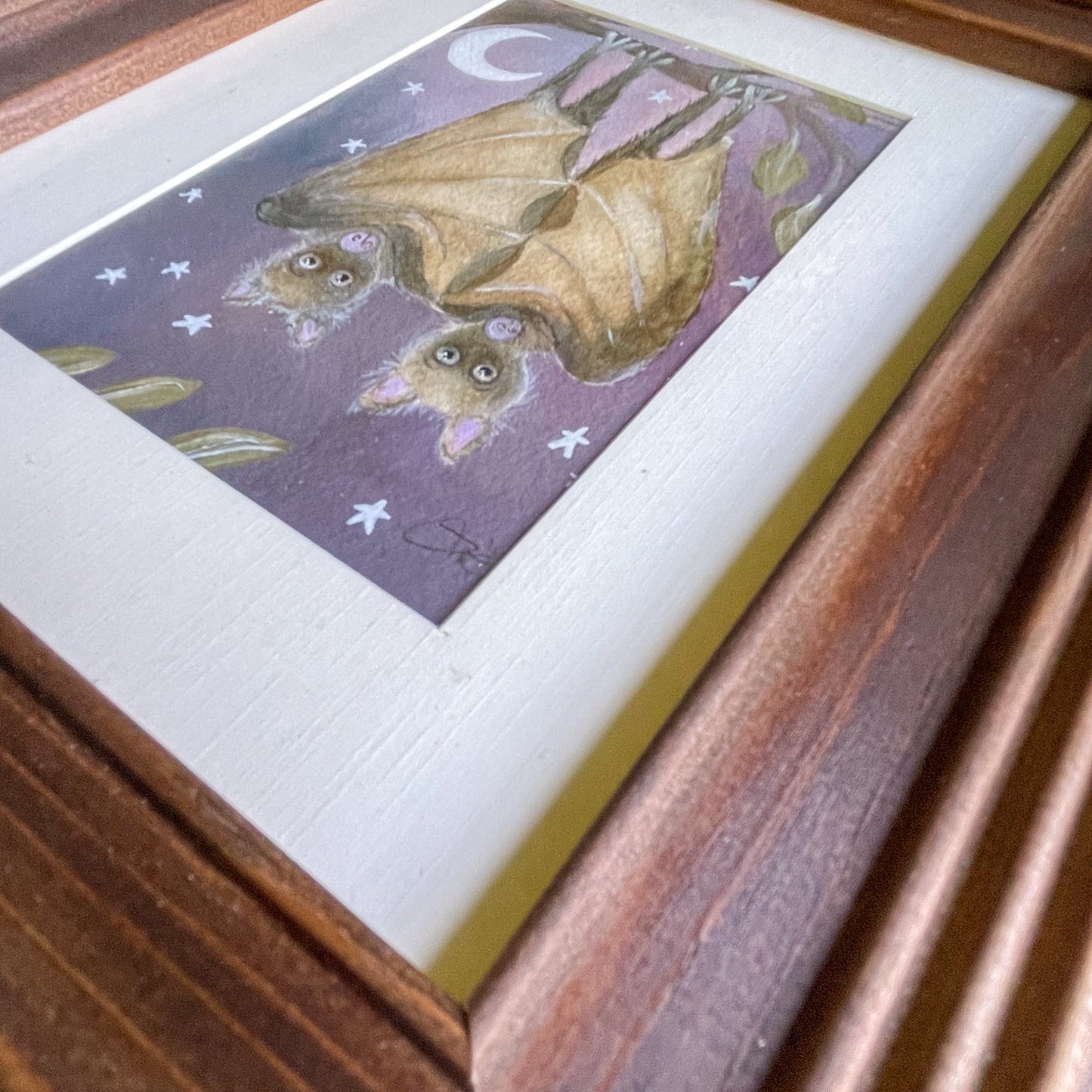 Moonlight Whispers | Bats | Framed Original Painting on Paper