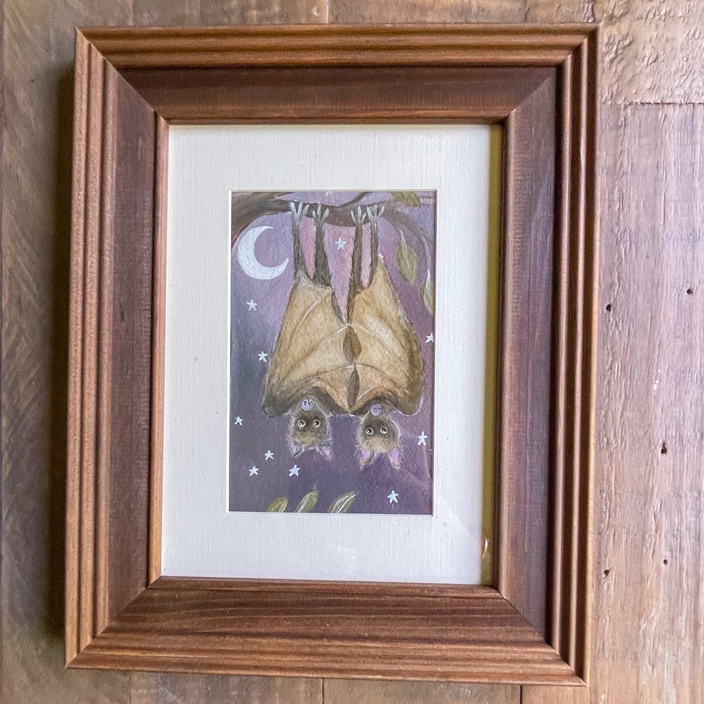 Moonlight Whispers | Bats | Framed Original Painting on Paper