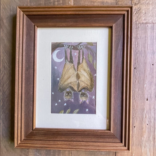 Moonlight Whispers | Bats | Framed Original Painting on Paper