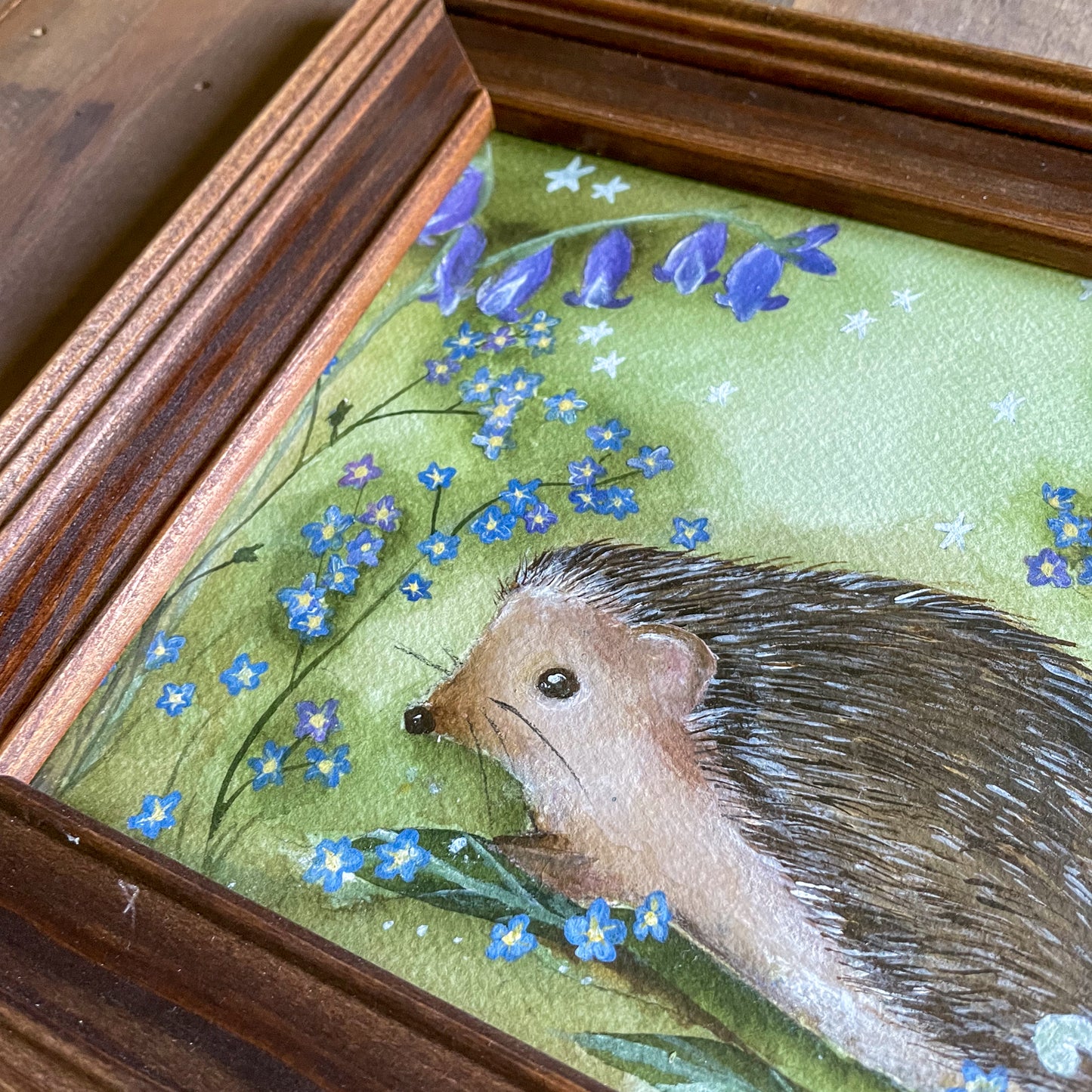 Bluebells | Hedgehog | Framed Original Painting on Paper