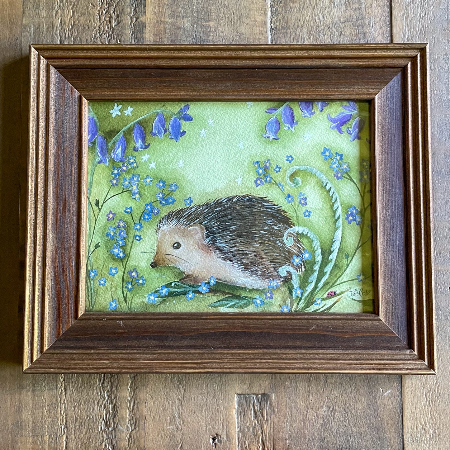 Bluebells | Hedgehog | Framed Original Painting on Paper