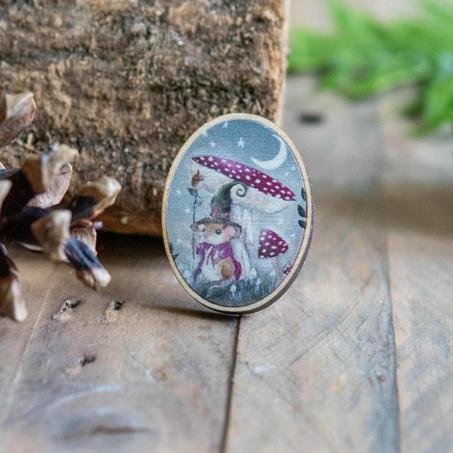Magic Mouse Wooden Pin Badge