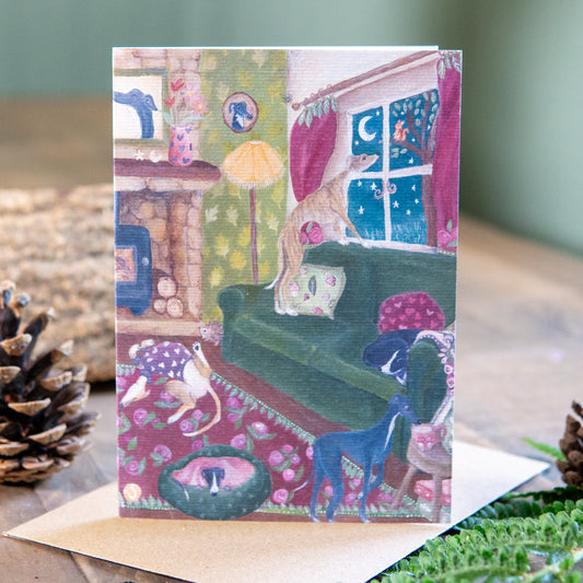 Whippet Birthday Card | Unique Sighthound Greeting Cards | Squirrel Watch