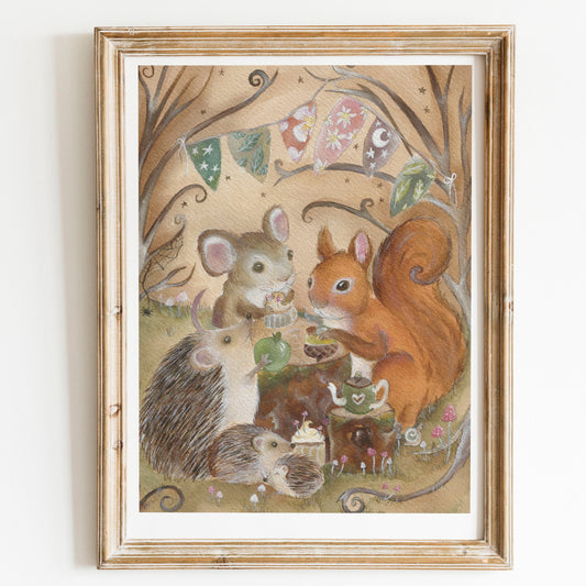 Squirrel, Mouse, Hedgehog  Fine Art Print | Afternoon Tea