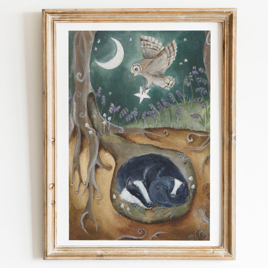 Badger & Owl Fine Art Print | Deep in the Forest