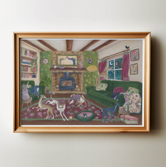 Whippet Cottage | A4 Whippet Art Print